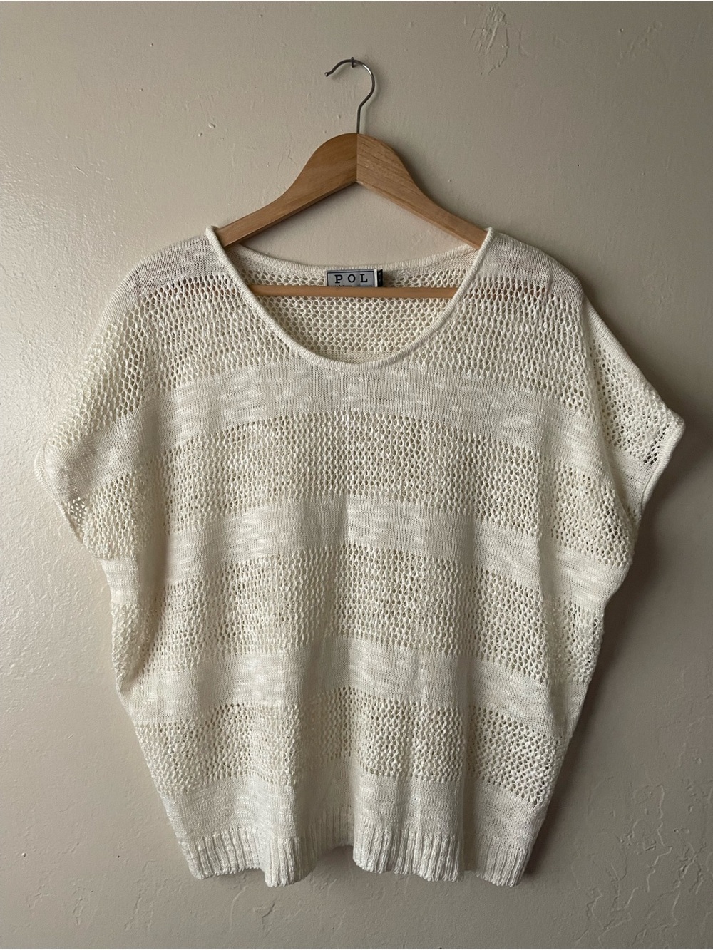 POL Cream Crochet Open-Knit relaxed fit Short Sleeve Top